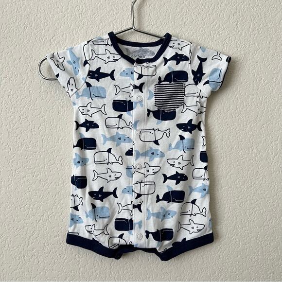 Carter’s white blue whale nautical print short sleeve shorts onesie - Picture 1 of 5